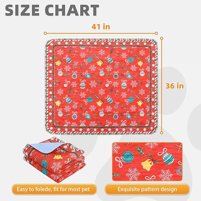 KOOLTAIL Washable Pee Pads for Dogs, 2 Pack Christmas Pet Mats, Super Absorbent Reusable Puppy Training Pads Waterproof,Nonslip Leak-Proof Dog Pee Pad,Large Whelping Pads for Floor,Crate,Couch,36"*41"