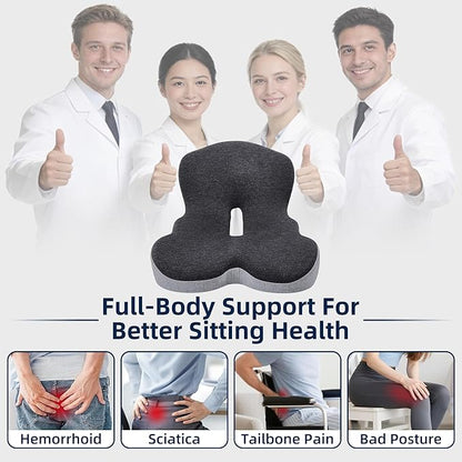 lazyzzz Memory Foam Seat Cushion, Ergonomic Office Chair Seat Cushion with Lumbar Support & Adjustable Strap, Car Seat Cushion Back Pain Relief for Truck Driver, Office Chair, Gaming Chair