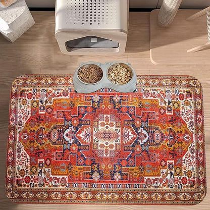 Boho Folk Geometric Ornament Dog Food Mat Absorbent Bowl Mats No Stains Quick Dry Waterproof Pet Cat Placemats for Food and Water, 30x45cm