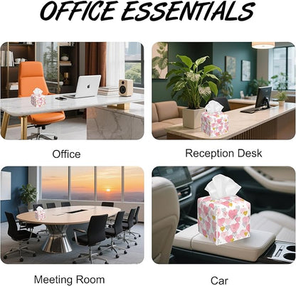 Romantic Hearts Tissue Box Cover,PU Leather Tissue Box Holder Square,Modern Home Decoration for Bathroom Living Room Kitchen Office Car,5.2"×5.2"×5.2"