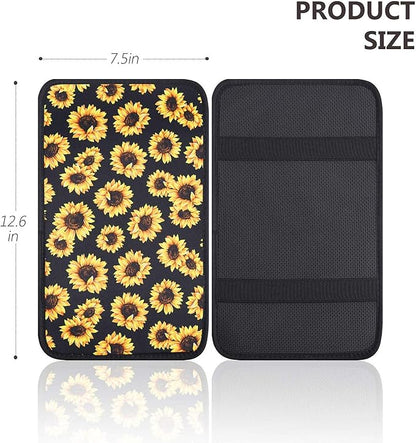 JoyLamoria Sunflower Print Universal Car Center Console Armrest Cover Waterproof Auto Arm Rest Cushion Pads Armrest Protector Car Interior Accessories