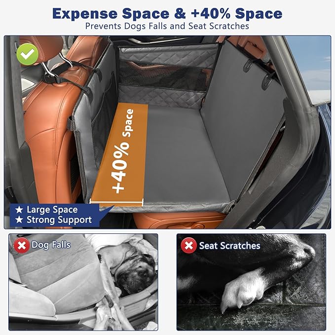 MIXJOY XL Dog Car Seat for Large Medium Dogs, Back Seat Extender for Pets, Waterproof Pet Carseat for Medium Sized Dog, Hammock for Pet, with Storage Pocket for Cars/SUV/Truck(XL)