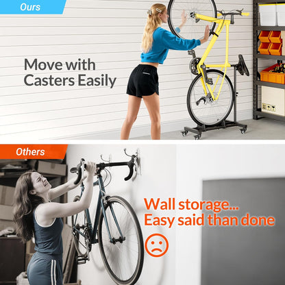 Vertical Bike Stand, Freestanding Indoor Bike Storage Rack Upright Bicycle Floor Stand Indoor Bike Holder with Adjustable Height for Garage & Apartment - for Wheels Sizes up to 29”