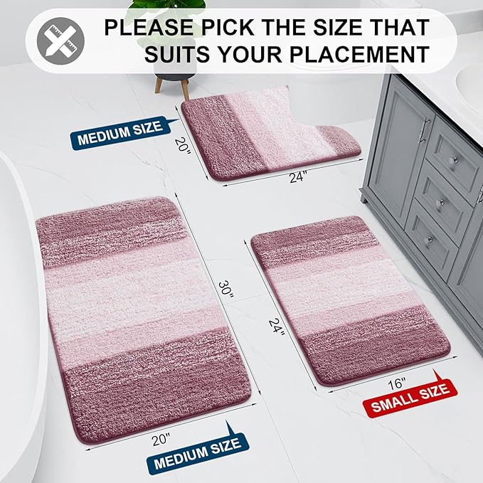 Arotive Microfiber Bathroom Rugs, Shaggy Soft and Absorbent Bath Rug, Non-Slip, Thick Plush Machine Washable Dry Bath Mats for Bathroom, Tub and Shower, 36x24, Mauve, Rectangular