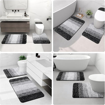 Arotive Microfiber Bathroom Rugs, Shaggy Soft and Absorbent Bath Rug, Non-Slip, Thick Plush Machine Washable Dry Bath Mats for Bathroom, Tub and Shower, 59x35, Black, Rectangular