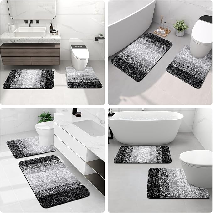 Arotive Microfiber Bathroom Rugs, Shaggy Soft and Absorbent Bath Rug, Non-Slip, Thick Plush Machine Washable Dry Bath Mats for Bathroom, Tub and Shower, 34x21, Black, Rectangular