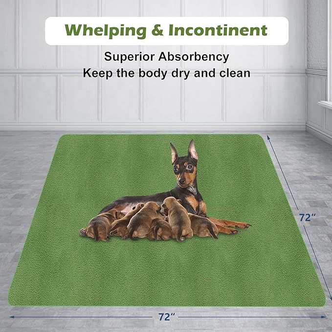 INVENHO Washable Pee Pads for Dogs 72"x72" Reusable Dog Pads Extra Large Upgrade Non-Slip Dog Pee Pads Heavy Absorbency Puppy Pee Pads Quick Dry Whelping Pads/Waterproof Puppy Training Pad