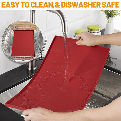 Hubulk Dog Feeding Mat,100% Waterproof Food Grade Silicone Pet Food and Water Bowl Placemat,Dishwasher, High Raised Edge to Prevent Spills,Nonslip Tray to Stop Messes on Floor (32"x24"x1.0", Red)