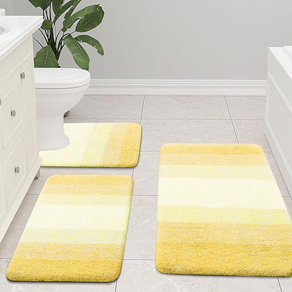 Arotive Microfiber Bathroom Rugs, Shaggy Soft and Absorbent Bath Rug, Non-Slip, Thick Plush Machine Washable Dry Bath Mats for Bathroom, Tub and Shower, 54x24, Light Yellow, Rectangular