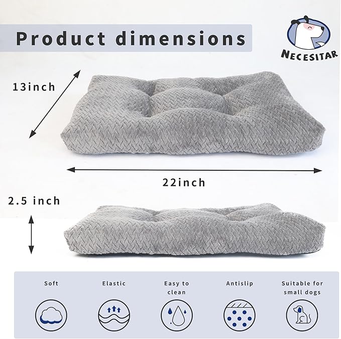 Necesitar Puppy Bed for Small Dogs Washable Crate Bed for Cages 22 inch Warming Cozy Soft Pet Pad with Anti-Slip Up to 15 lbs Pets Pillows fit Small Size Dogs or Kitten,22x13 Dark Grey