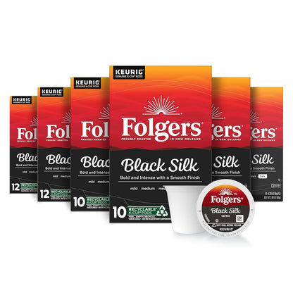 Folgers Black Silk Coffee, Dark Roast, Keurig K-Cup Pods, 10 Count Box (Pack of 6)