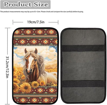 Aztec Horse Center Console Cover for Cars, Non-Slip Car Armrest Cover Auto Armrest Box Cover Horse Cars Interior Accessories Universal Fit Most Vehicle Trucks