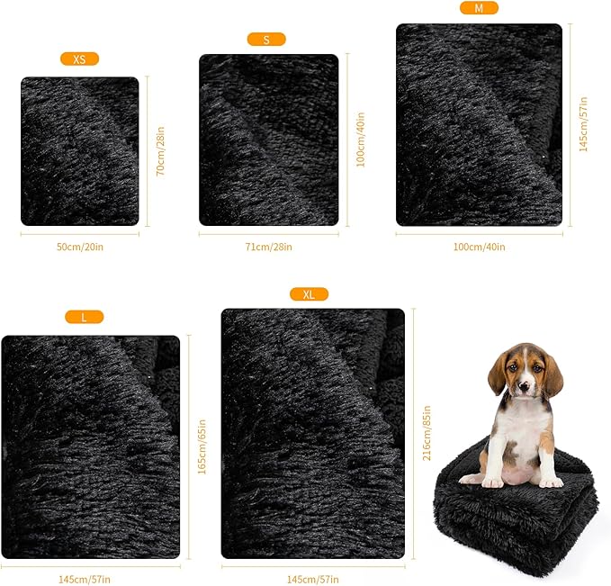 Wowchine Calming Fleece Cat Blankets Black Waterproof Pets Blanket for Dogs Reversible Long Faux Fur Puppy Throw Blankets(Black,L)
