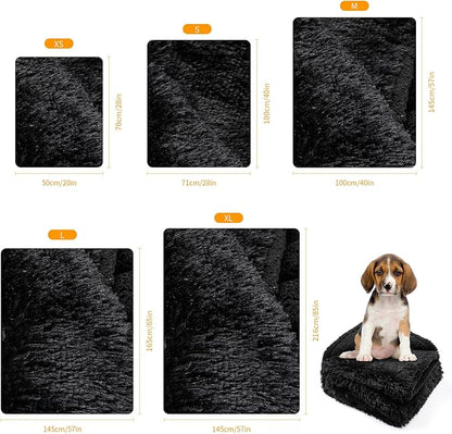 Wowchine Calming Fleece Cat Blankets Black Waterproof Pets Blanket for Dogs Reversible Long Faux Fur Puppy Throw Blankets(Black,L)