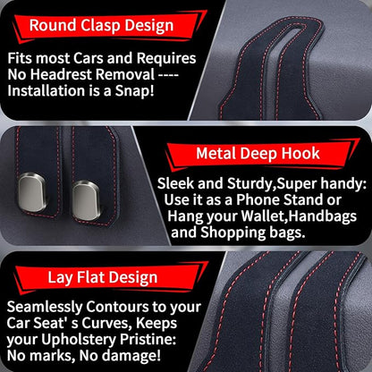 Car Seat Headrest Hooks for Purses and Bags, 4 Pack Bag Purse Holder for Car With Double Metal Hooks, Car Purse Hanger, Headrest Back Seat Handbags Hook Cute Hanging Accessories, Black