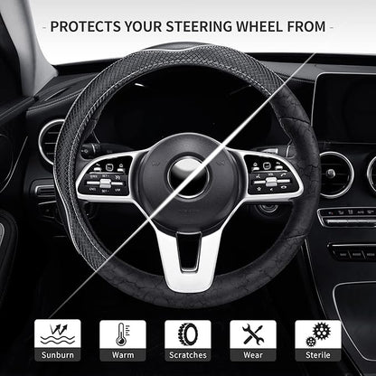 GXT Steering Wheel Cover, PU Leather, Universal 15 Inches, Non-Slip, Odourless Car Interior(Black White)