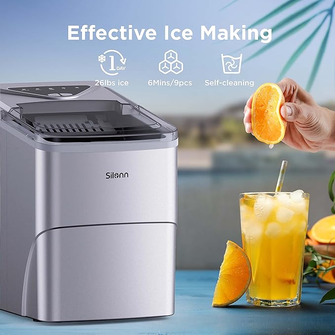 Silonn Ice Makers Countertop, 9 Cubes Ready in 6 Mins, Self-Cleaning Ice Machine