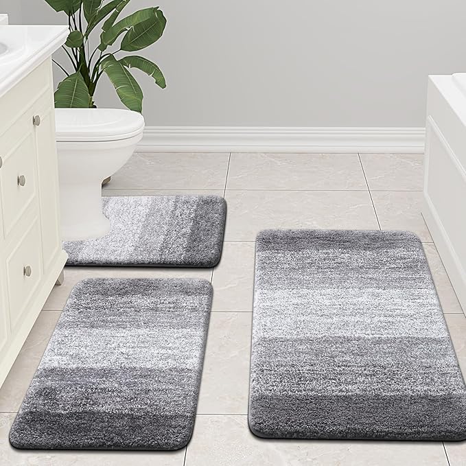 Arotive Microfiber Bathroom Rugs, Shaggy Soft and Absorbent Bath Rug, Non-Slip, Thick Plush Machine Washable Dry Bath Mats for Bathroom, Tub and Shower, 34x21, Grey, Rectangular