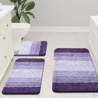Arotive Microfiber Bathroom Rugs, Shaggy Soft and Absorbent Bath Rug, Non-Slip, Thick Plush Machine Washable Dry Bath Mats for Bathroom, Tub and Shower, 70x24, Dark Purple, Rectangular