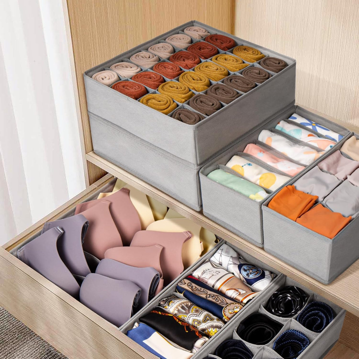Criusia 16 Pack Sock Underwear Drawer Organizer, 96 Cells Dresser Organizer for Baby Clothes, Foldable Fabric Closet Organization and Storage Dividers Bins for Nursery, Bedroom