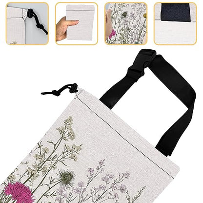 Wild Herb Flower Car Garbage Bag,Vintage Botanical Flowers Small Car Trash Bag Hanging Back of Seat,Drawstring Car Trash Bag with Adjustable Buckle,Car Accessories for Camping Travelling