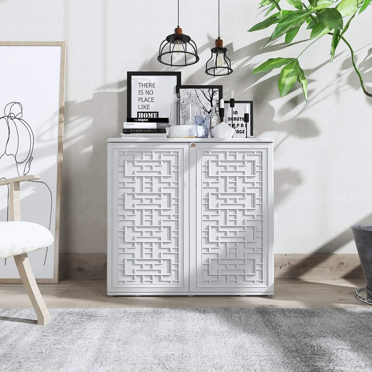ADDOK 60-Gallon Storage Cabinet Light Weight Resin Indoor/Outdoor Storage Unit for Patio, Garden, Veranda with 1 Laminate Shelves (Ivory White)