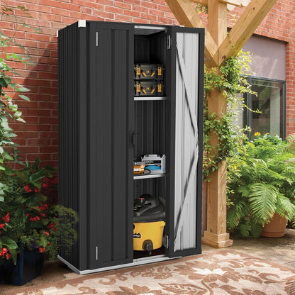 AECOJOY Outdoor Storage Cabinet, Outdoor Cabinets Waterproof with Shelves, Vertical Tall Garden Outdoor Cabinet, Sheds & Outdoor Storage Clearance Cabinet Weatherproof for Outside in Dark Grey