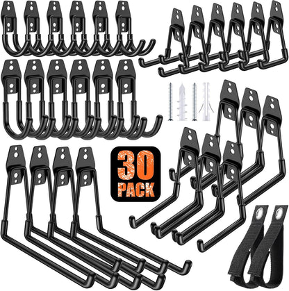 30 Pack Heavy Duty Garage Hooks,Solid Steel Wall Mount Hangers,with Anti-Slip Coating,for Hanging and Organising Ladder,Bike,Ropes,Broom,Garden,Yard and Power Tools