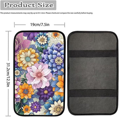 JoyLamoria Auto Center Console Cover Boho Floral Print Car Armrest Cover Universal Fit Comfort Armrest Cushion for Car Seat Handrail Box