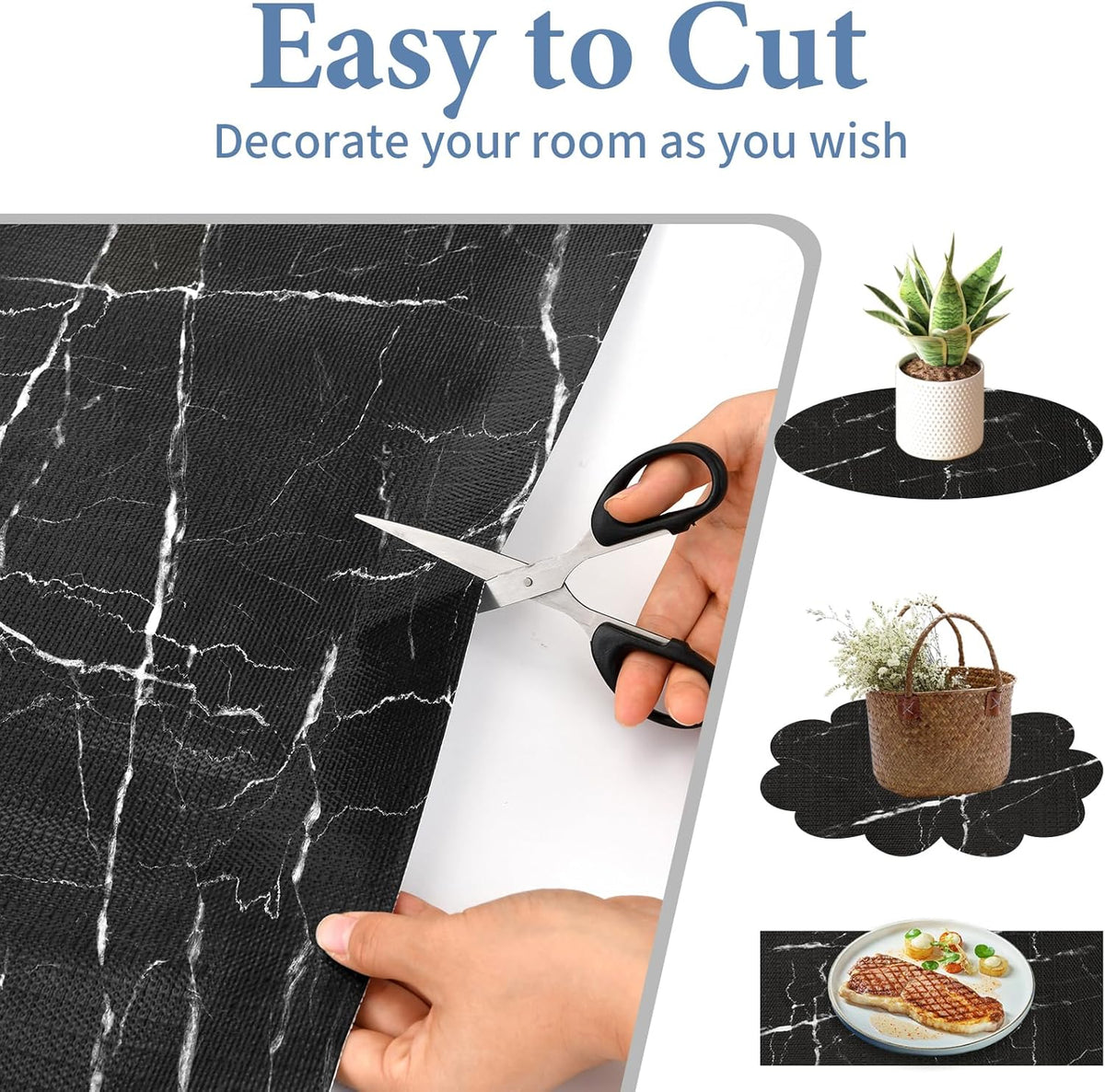 Drawer and Shelf Liner for Kitchen Cabinet: 17 in X 20 Ft Non Slip Waterproof Shelf Paper Non Adhesive Refrigerator Liners Black Marble Easy Liners for Bathroom with Knife Tape Measure