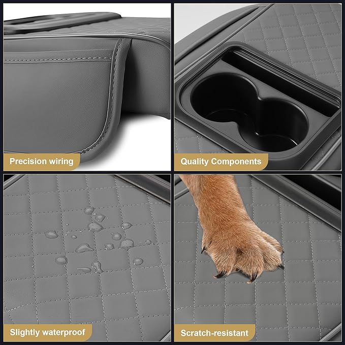 Center Console Cover for Accord: Armrest Cover for Car with 2 Storage Bags - Waterproof Leather Center Console Cover with Cup Holder for Car,Anti-Scratch Auto Armrest Pad Accessory （Grey