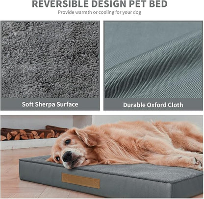 Tail Stories Plush Dog Bed for Medium Dogs, Waterproof Dog Crate Mat Orthopedic Egg Crate Foam Pet Bed with Washable Removable Oxford Cover, Gray