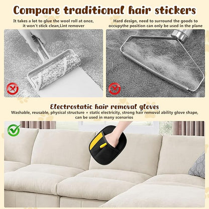 KLIFE Magic Brush Pet Hair, Newly Upgraded Reusable Electrostatic Pet Hair Remover Glove, Cat & Dog Hair Remover for Couch Furniture, Carpet, Curtain, 2Pcs