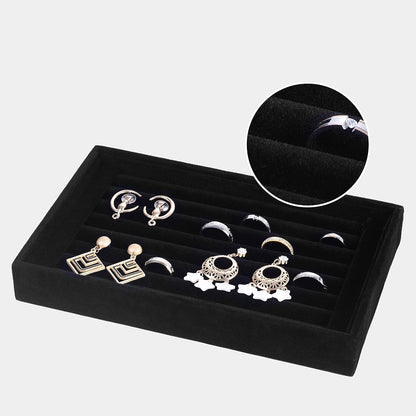 Valyria Velvet 7 Slots Ring Earrings Trays Showcase Display Jewelry Organizer VA003 (Black)