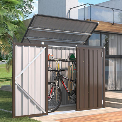 AECOJOY Outdoor Trash Can Storage, 46 Cu.Ft Outdoor Garbage Can Storage Shed, Horizontal Storage Cabinet Waterproof, Bicycle Sheds & Outdoor Storage Clearance in Brown