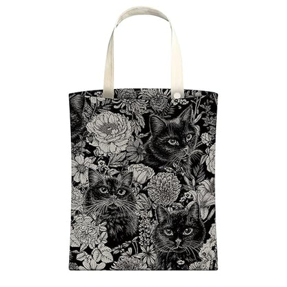 Cute Car Trash Can, Hanging Canvas Car Back Seat Organizer and Storage Bag, Funny Car Trash Bag For Travelling, Outdoor Cute Black Cat Flower