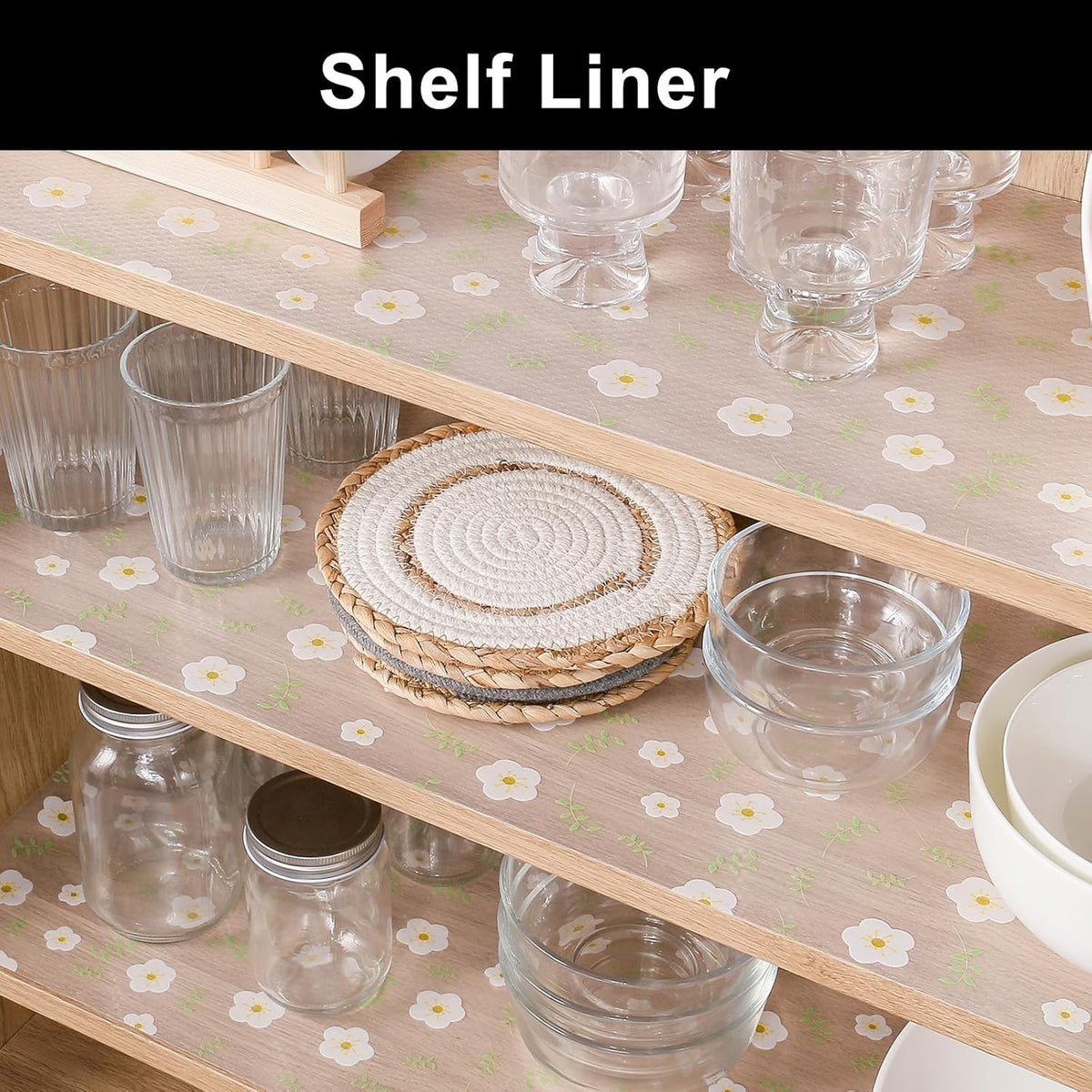 Cooyes Shelf Liner – Premium Non-Adhesive Cabinet & Drawer Liner for Kitchen – Waterproof Shelf Paper with Modern Pattern – Durable EVA Cabinet Mat – Easy to Cut （23.6" W x 236" L）