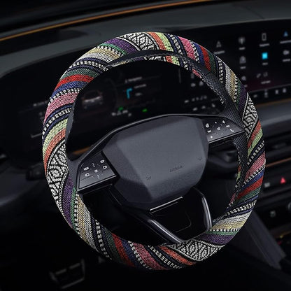 Boho Steering Wheel Cover, Steering Wheel Cover Women, 15 inch Hippie Style Protector Covers, Universal Ethnic Flax Cloth Car Accessories Universal for SUV Van Truck (Hippie-B)