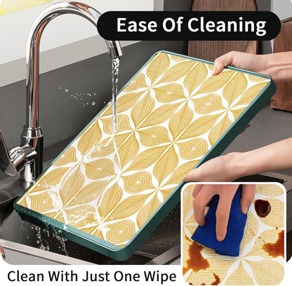 Shelf Liners for Kitchen Cabinets 17in x 20FT, Non Adhesive Cabinet Liner Strong Non-Slip Golden Leaf Drawer Liner, Easy to Clean for Shelf, Cabinet with Knife and Tape Measure