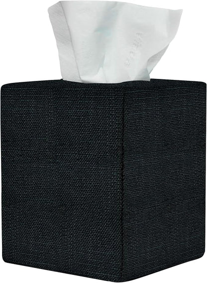 Black Tissue Box Cover, Cute Linen Fabric Decorative Square Tissue Box Holder/Organizer for Bathroom Vanity Countertop/Office/Nightstand/Desk