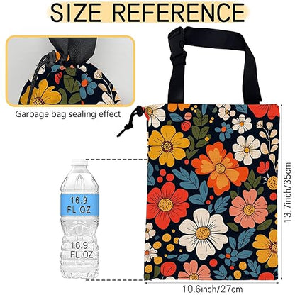 Colorful Flowers Car Trash Bag, Hanging Drawstring Car Garbage Bag,Canvas Car Back Seat Organizer with Adjustable Buckle for Men and Women