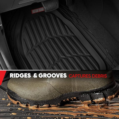 Motor Trend FlexTough 4-Piece Heavy Duty Floor Mats for Cars Trucks SUVs, Automotive Floor Mats Car Mats Full Set Front, Rear & Cargo, Trim-To-Fit Semi-Custom Deep Dish All Weather Rubber Mats - Black