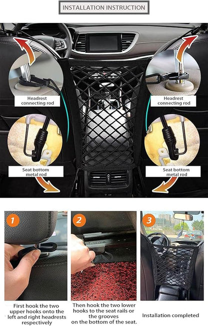 Universal Car Front Seat Net Pocket Organizer,Stretchable Hanging Storage Net Bag Purse Holder for Car,Barrier of Backseat Dog Or Kids