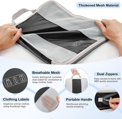 8 Set Compression Packing Cubes for Travel Essentials,Compressible Expandable Packing Cubes for Suitcase,OlarHike Luggage Organizer Bags for Travel,Handy Helper for Organizing Clothes(Black)