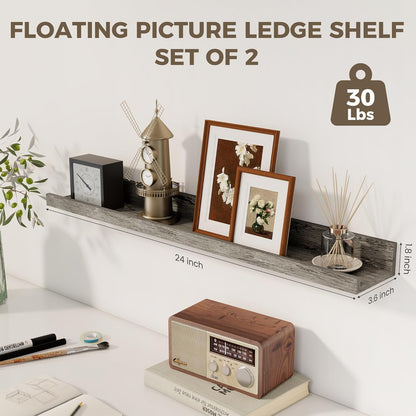 Axeman Floating Shelves for Wall - 24 Inch Picture Ledge Shelf Set of 2 - Rustic Picture Shelf for Wall with Ledge - Grey Floating Shelves with Lip - Photo Ledge Shelves for Pictures Nursery Books