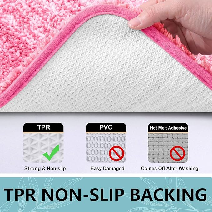 Arotive Microfiber Bathroom Rugs, Shaggy Soft and Absorbent Bath Rug, Non-Slip, Thick Plush Machine Washable Dry Bath Mats for Bathroom, Tub and Shower, 36x24, Pink, Rectangular