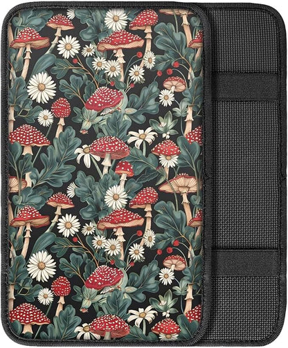 UNICEU Mushroom Daisy Print Car Decorative Armrest Cover Pad Soft Neoprene Car Center Console Armrest Cover Universal Fit Trucks SUV Van