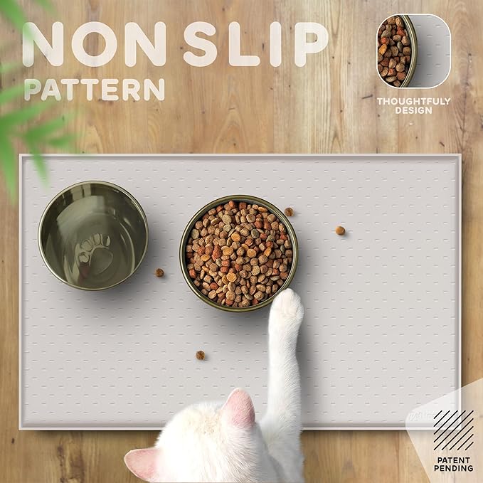 Dog Food Mat - 28x18 Raised Edges Dogs Mat for Food and Water Prevent Spill, Waterproof Cat Food Mats Protect Floors, Easy Clean Dog Bowl Mats for Food and Water, Silicone Pet Feeding Placemats