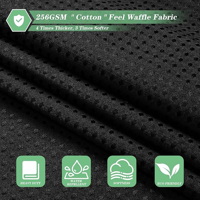 meioro Black Shower Curtain, Waffle Weave 256GSM Heavy Duty Textured Fabric Shower Curtains for Bathroom Hotel Spa, Luxury Weighted Polyester Cloth Bath Curtain Set with 12 Hooks, 72Wx72H
