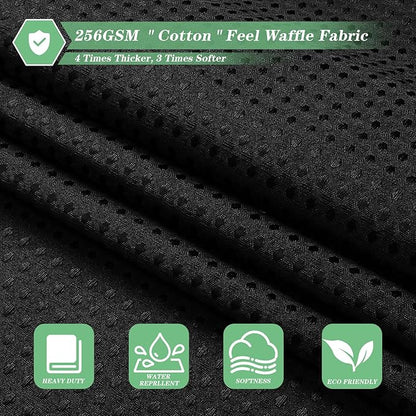 meioro Black Shower Curtain, Waffle Weave 256GSM Heavy Duty Textured Fabric Shower Curtains for Bathroom Hotel Spa, Luxury Weighted Polyester Cloth Bath Curtain Set with 12 Hooks, 60Wx72H